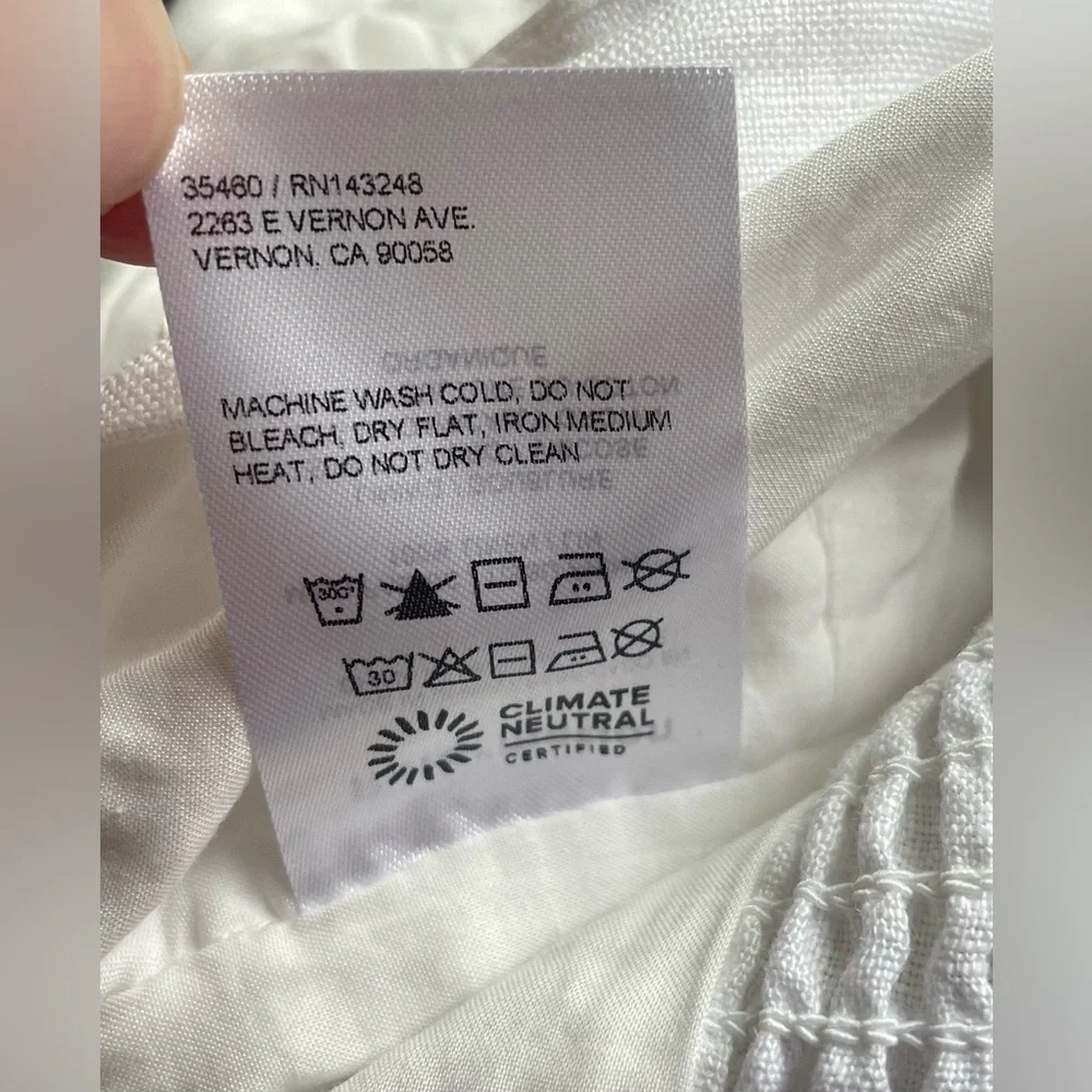 Reformation Women White Linen Puff Sleeve Top Size 8